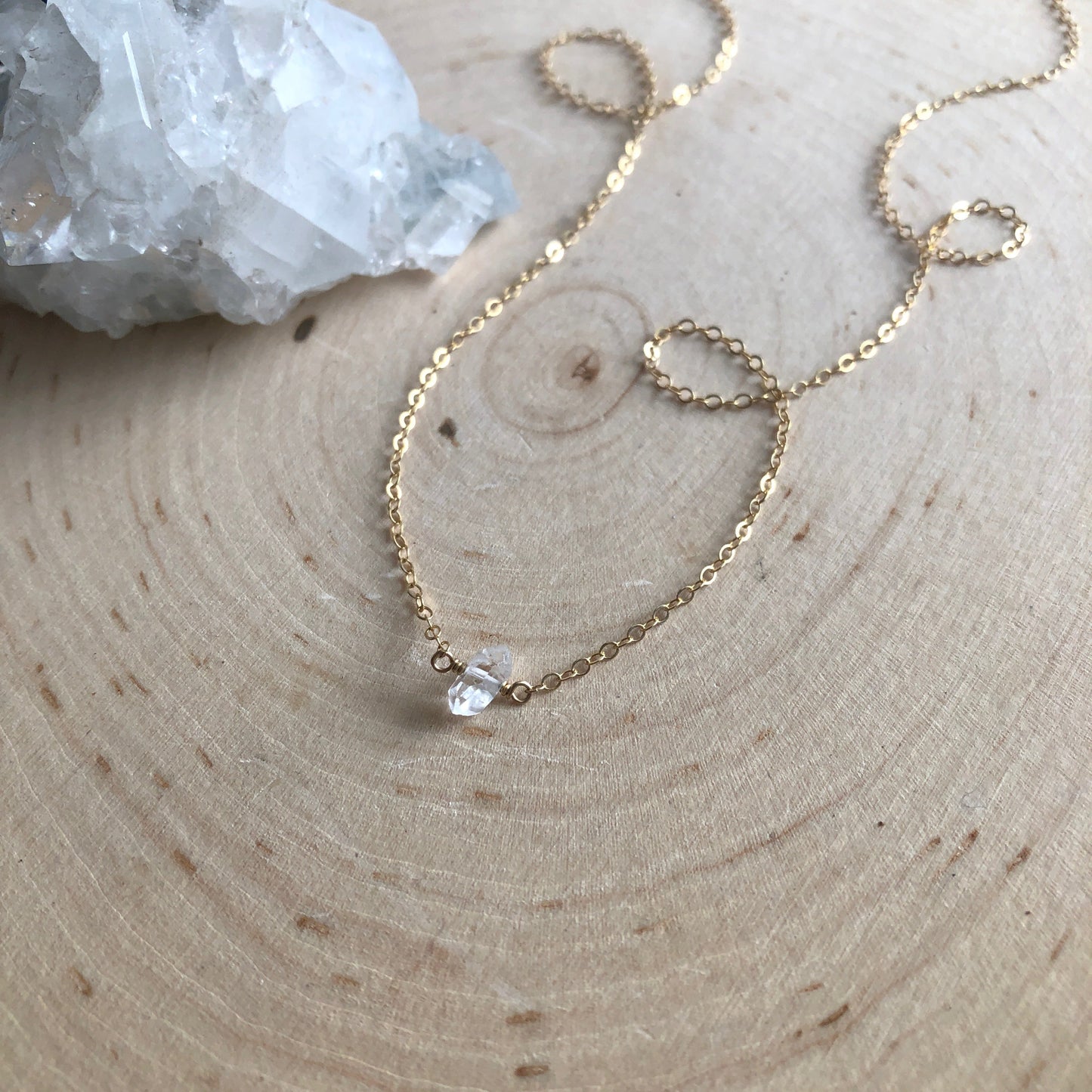 Herkimer Diamond Crystal Necklace - Mini Pendant with 14K Gold Filled Chain