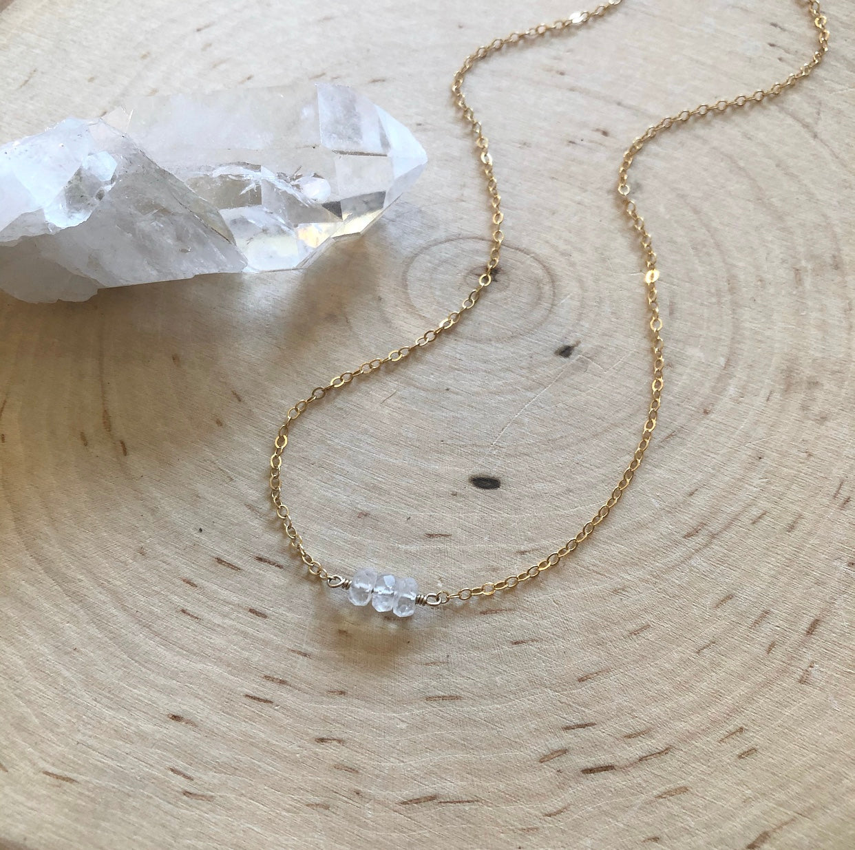 Mini Moonstone Three Bead Trinity Necklace